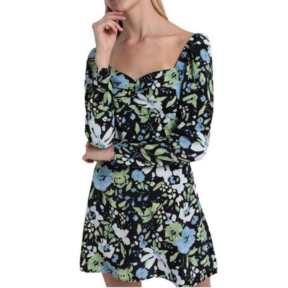NWT Topshop Floral Mini Tea Dress with Puff Sleeves - Picture 1 of 8